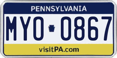 PA license plate MYO0867