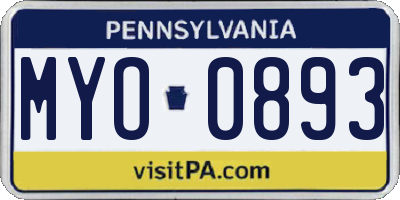 PA license plate MYO0893