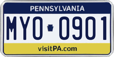 PA license plate MYO0901