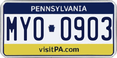 PA license plate MYO0903