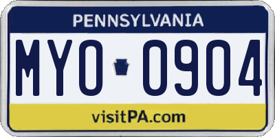 PA license plate MYO0904