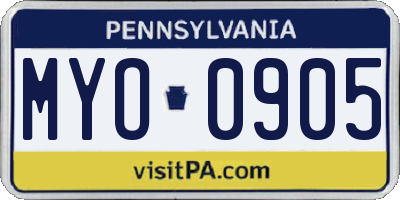 PA license plate MYO0905