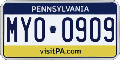 PA license plate MYO0909