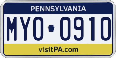 PA license plate MYO0910