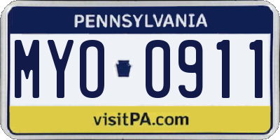 PA license plate MYO0911