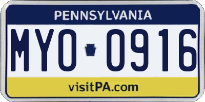 PA license plate MYO0916