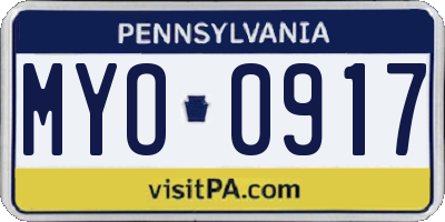 PA license plate MYO0917