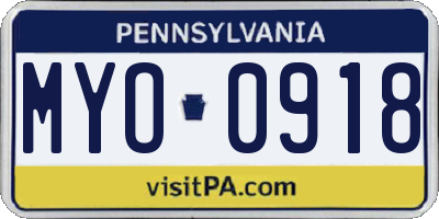 PA license plate MYO0918