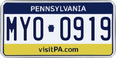 PA license plate MYO0919