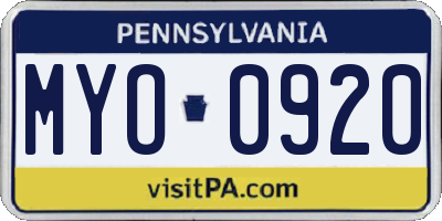 PA license plate MYO0920