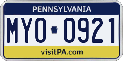 PA license plate MYO0921
