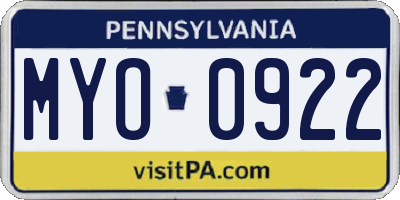 PA license plate MYO0922