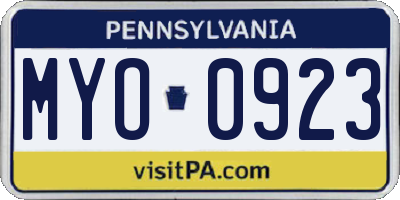 PA license plate MYO0923