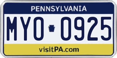 PA license plate MYO0925