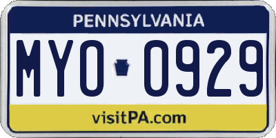 PA license plate MYO0929