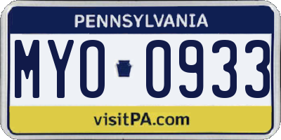 PA license plate MYO0933