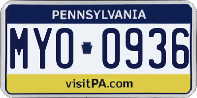 PA license plate MYO0936