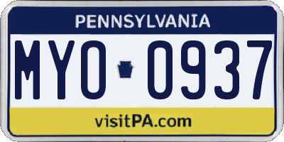 PA license plate MYO0937