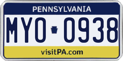 PA license plate MYO0938