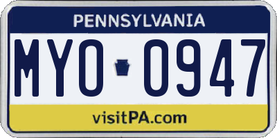 PA license plate MYO0947