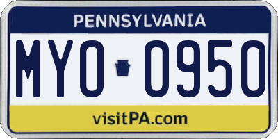 PA license plate MYO0950