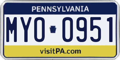 PA license plate MYO0951