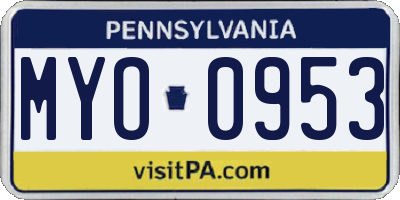 PA license plate MYO0953
