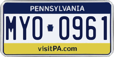 PA license plate MYO0961