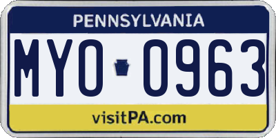 PA license plate MYO0963