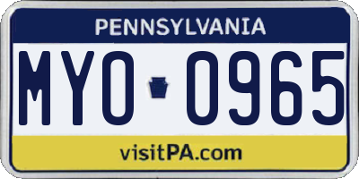 PA license plate MYO0965
