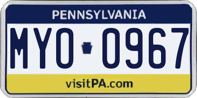 PA license plate MYO0967