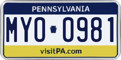 PA license plate MYO0981
