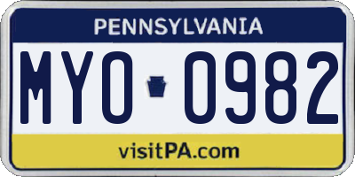 PA license plate MYO0982