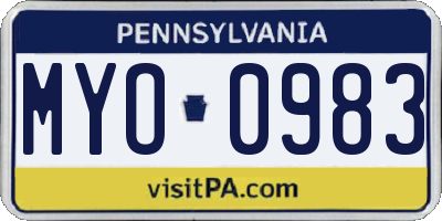 PA license plate MYO0983