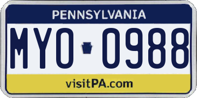 PA license plate MYO0988