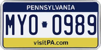 PA license plate MYO0989