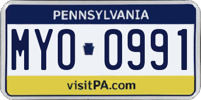 PA license plate MYO0991