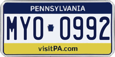 PA license plate MYO0992