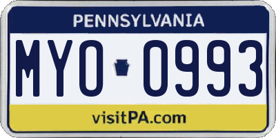 PA license plate MYO0993