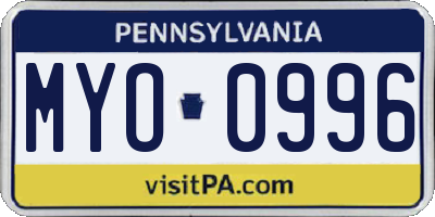 PA license plate MYO0996