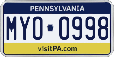 PA license plate MYO0998