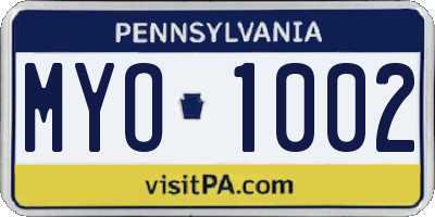 PA license plate MYO1002