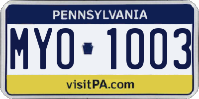 PA license plate MYO1003