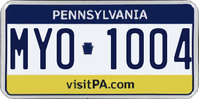 PA license plate MYO1004