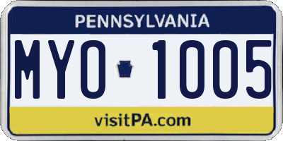 PA license plate MYO1005