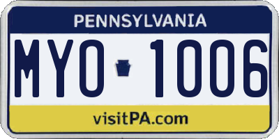 PA license plate MYO1006