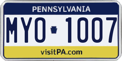 PA license plate MYO1007