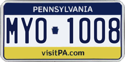PA license plate MYO1008