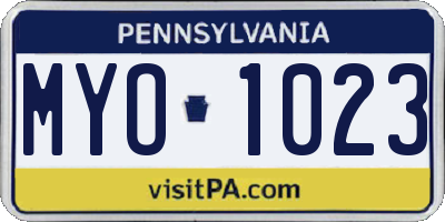 PA license plate MYO1023