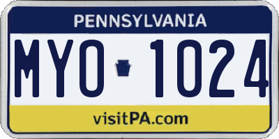 PA license plate MYO1024